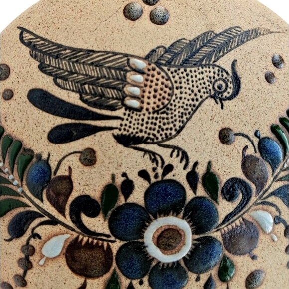 Tonala Mexico Bird & Butterfly Ceramic Bud Vase by Netzi Hand Painted 6" - Picture 1 of 10